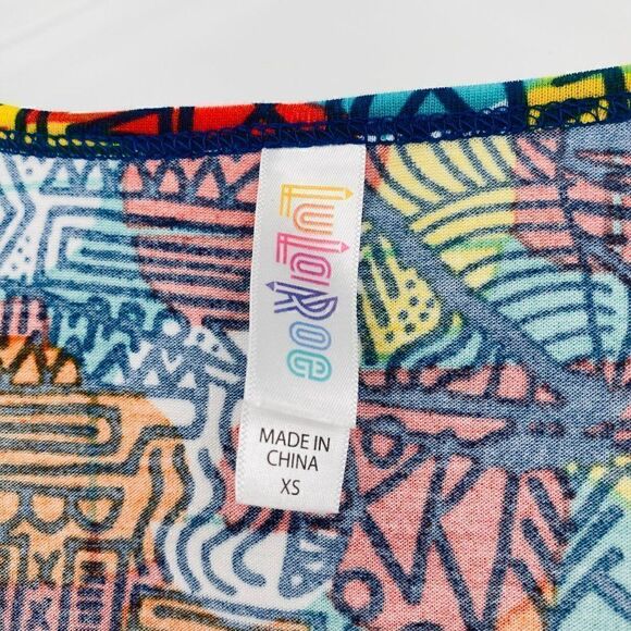 Lularoe Size XS Blue & Orange Geometric Print Short Sleeve Perfect Tee Flowy - Picture 5 of 8